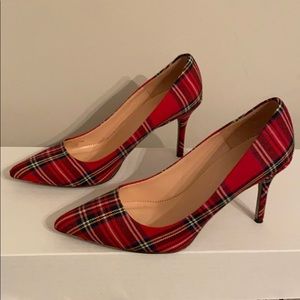 Red tartan plaid pumps, sz 8, 3&1/2” heel J. Crew
